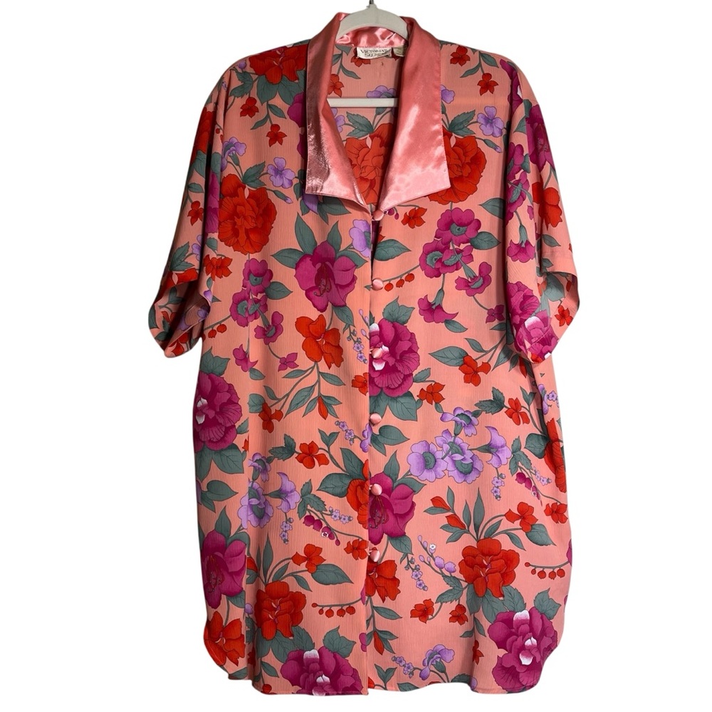 Victoria's Secret Vintage Gold Label Pink Floral Boho Button Front Gown SZ M/L